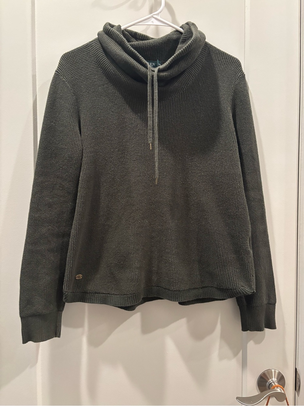 Ralph Lauren Olive Green Turtleneck Waffle Knit Sweater